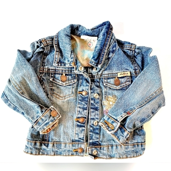 Embroidered Denim Jean Jacket Cinched Waist Medium‎ Wash 18m - Picture 1 of 8
